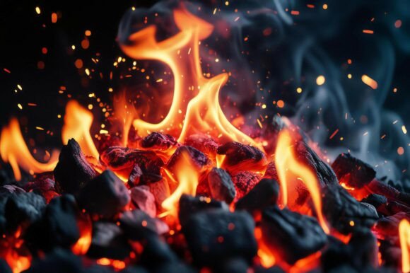 A Close Up of Coals and Flames