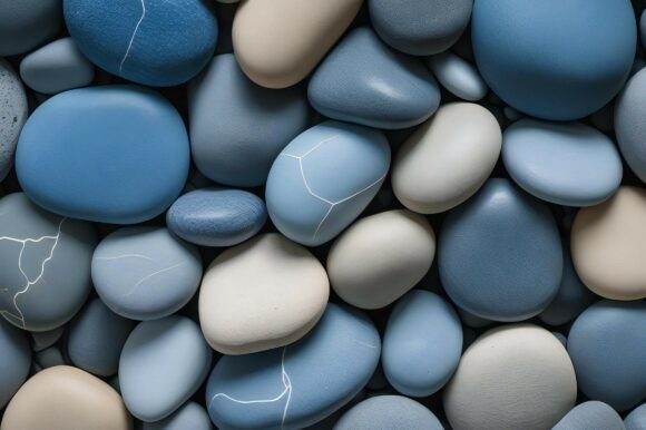 A Group of Blue and White Pebbles