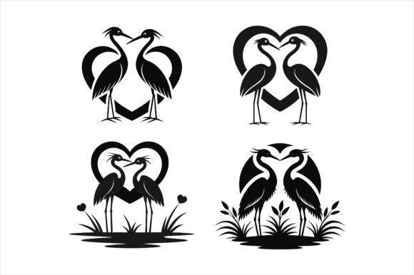 Heron Bird with Heart Silhouette Bundle: A Versatile Design for Creative Projects