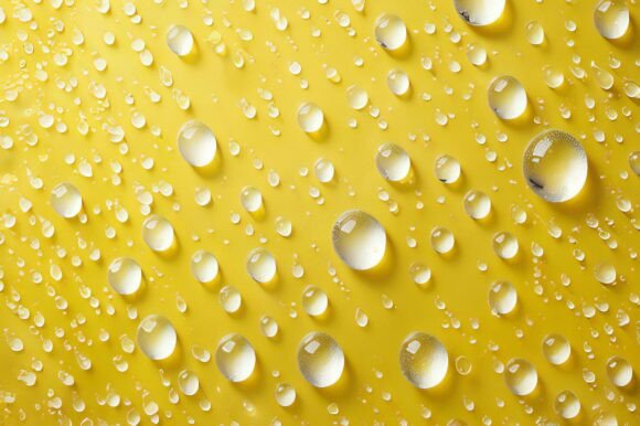 Water Drops on a Yellow Surface: A Creative Background for Design Projects